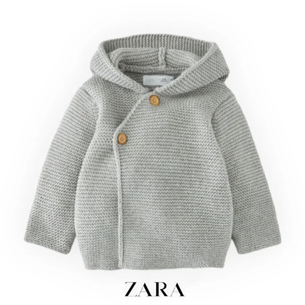 ZARA Baby | Gray Marl Wrap Knit Jacket with Hood | Size 0-1M | Code 7947/504